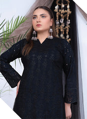 3PC Unstitched Dhanak Suit in Traditional Black Ensemble with Gold Accents