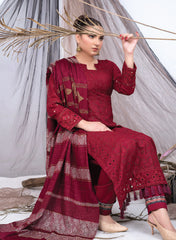 3PC Unstitched Dhanak Suit in Luxurious Maroon with Premium Velvet Wool Shawl