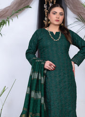 3PC Unstitched Dhanak Suit in Elegant Emerald Green Embroidered Lawn Dress with Traditional Dupatta