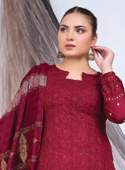 3PC Unstitched Dhanak Suit in Luxurious Maroon with Premium Velvet Wool Shawl