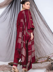 3PC Unstitched Dhanak Suit in Luxurious Maroon with Premium Velvet Wool Shawl