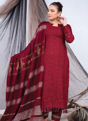 3PC Unstitched Dhanak Suit in Luxurious Maroon with Premium Velvet Wool Shawl