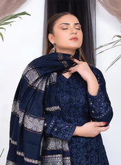 3PC Unstitched Navy Dhanak Suit with Premium Velvet Wool Shawl