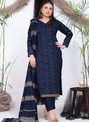 3PC Unstitched Navy Dhanak Suit with Premium Velvet Wool Shawl