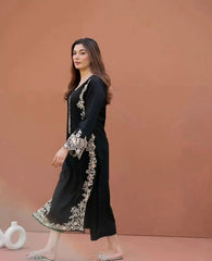 2PC -  Stitched Black Eyed Embroidered Long Length