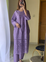 Purple 2PC - Exclusive Lawn With Fine Stitch Boring Embroidery