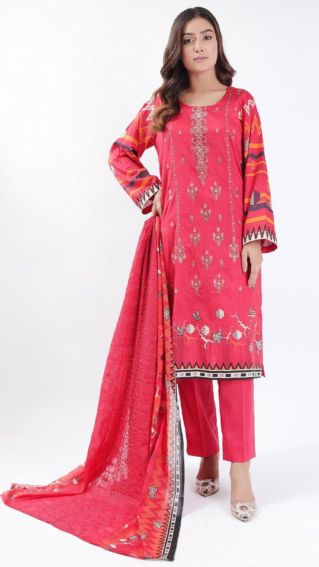 3PC Digitial Printed and Embroided Lawn Suit - Desiparel