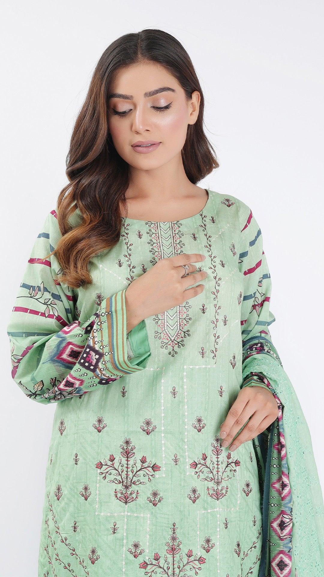 3PC Digitial Printed and Embroided Lawn Suit - Desiparel