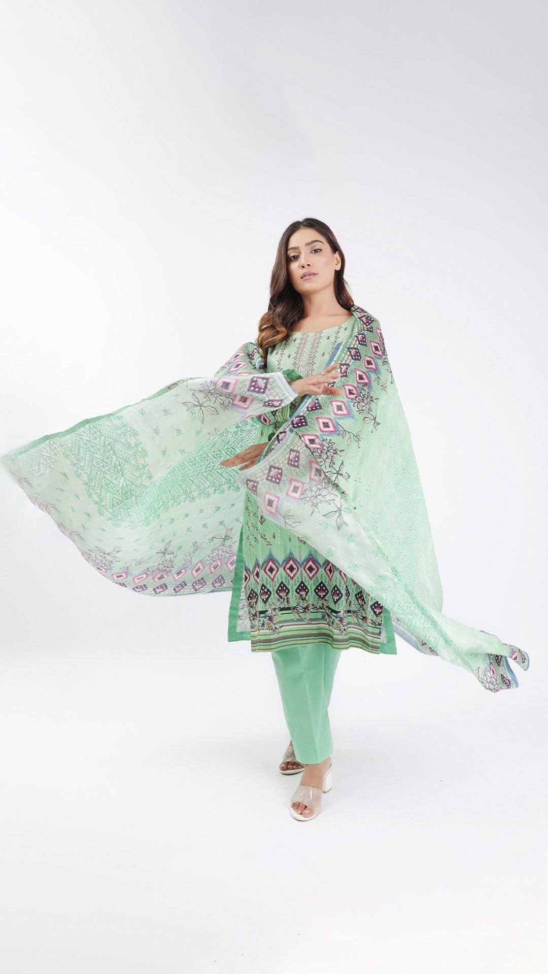 3PC Digitial Printed and Embroided Lawn Suit - Desiparel