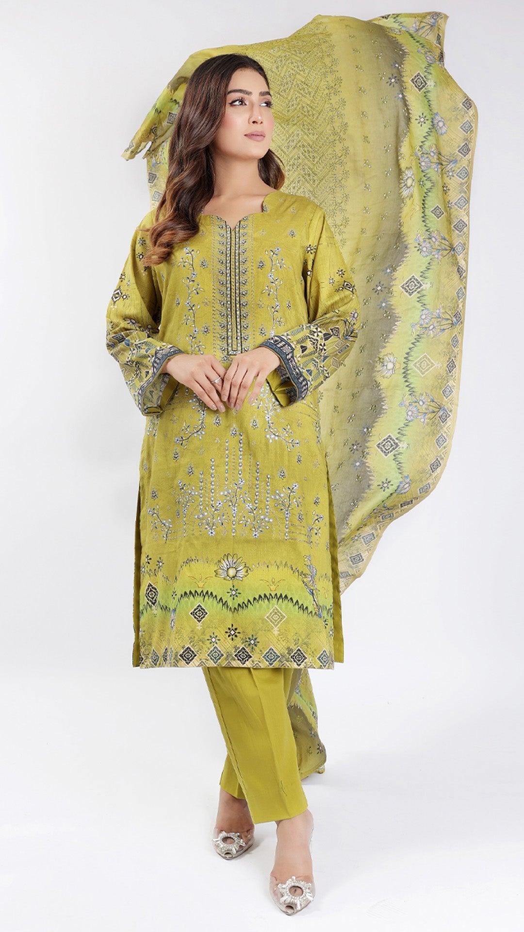 3PC Digitial Printed and Embroided Lawn Suit - Desiparel