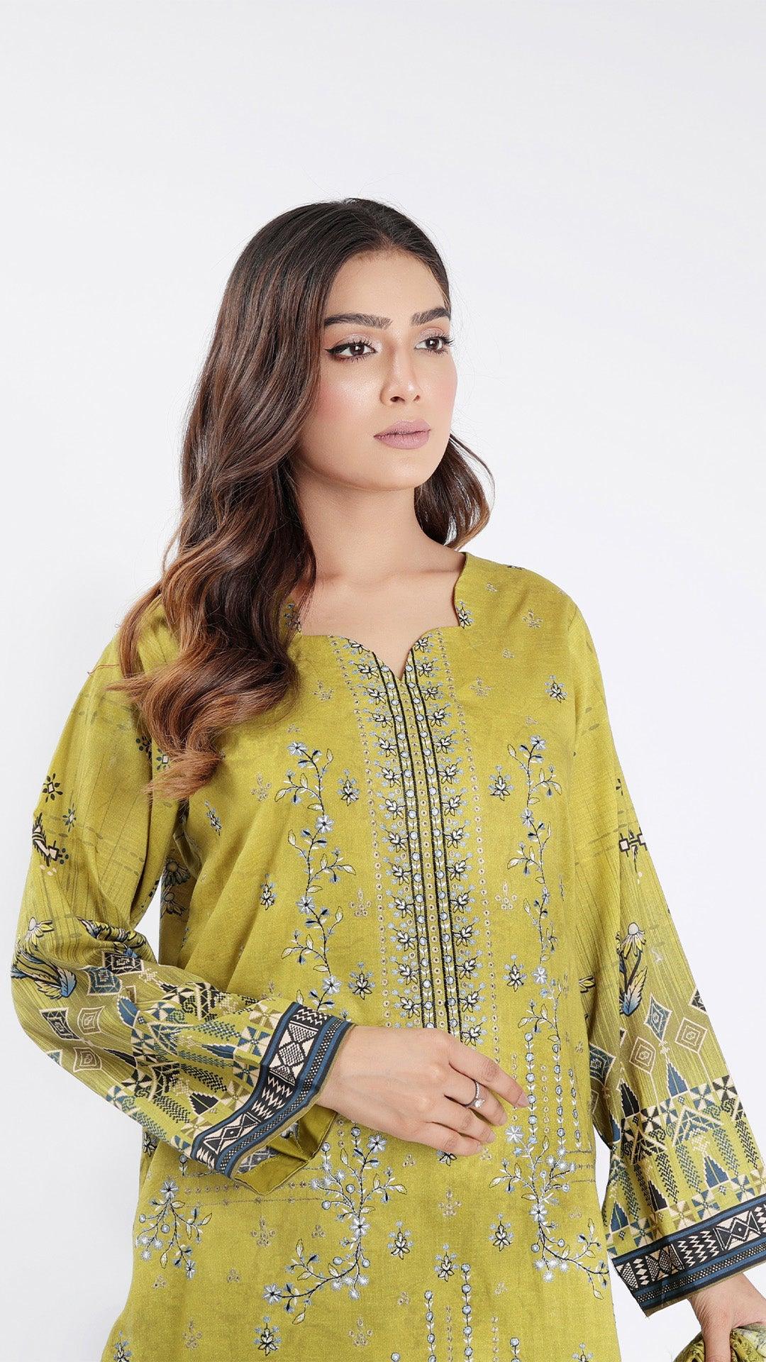 3PC Digitial Printed and Embroided Lawn Suit - Desiparel