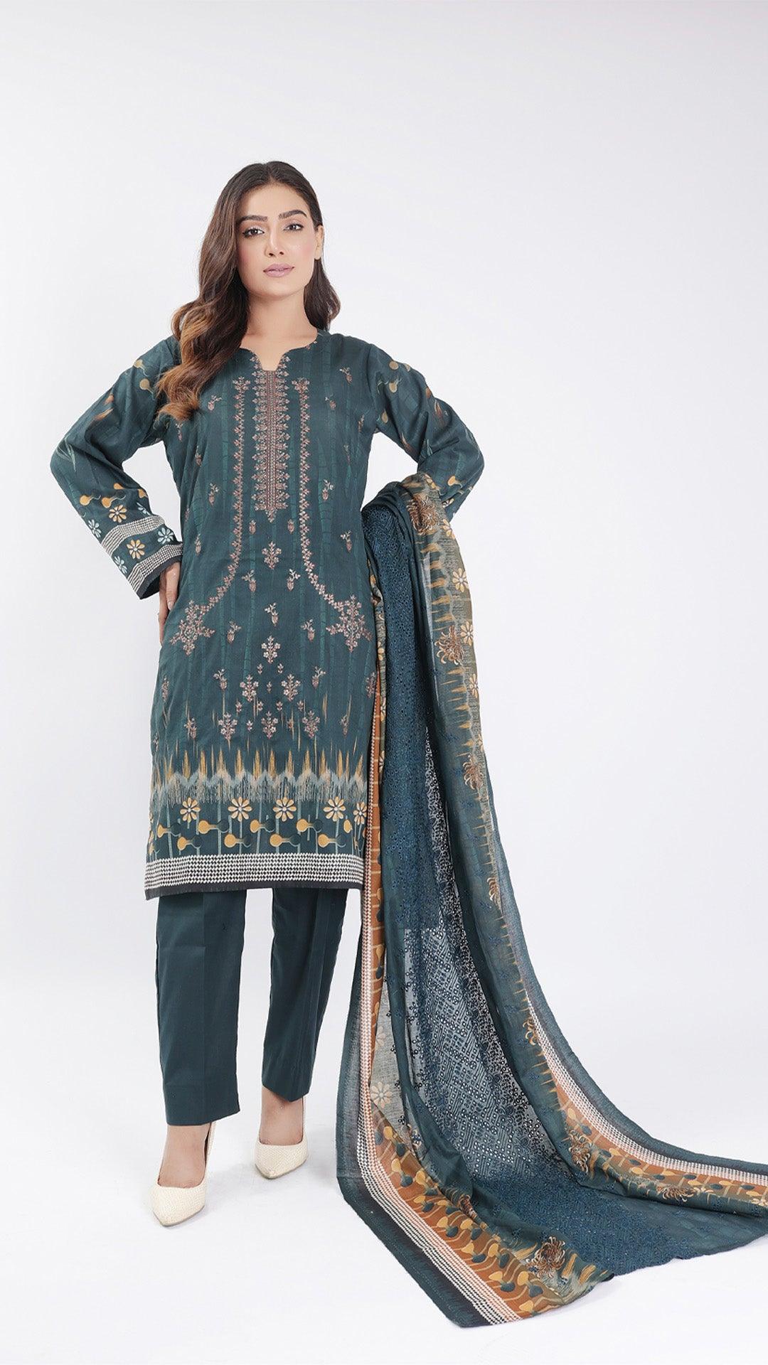 3PC Digitial Printed and Embroided Lawn Suit - Desiparel