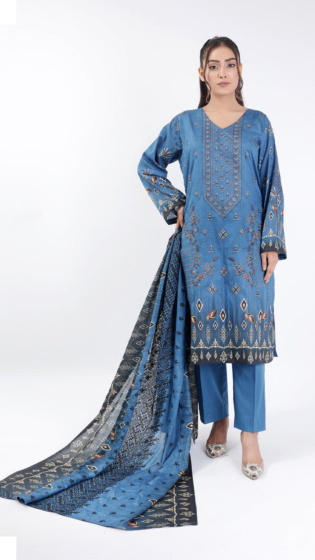 3PC Digitial Printed and Embroided Lawn Suit - Desiparel