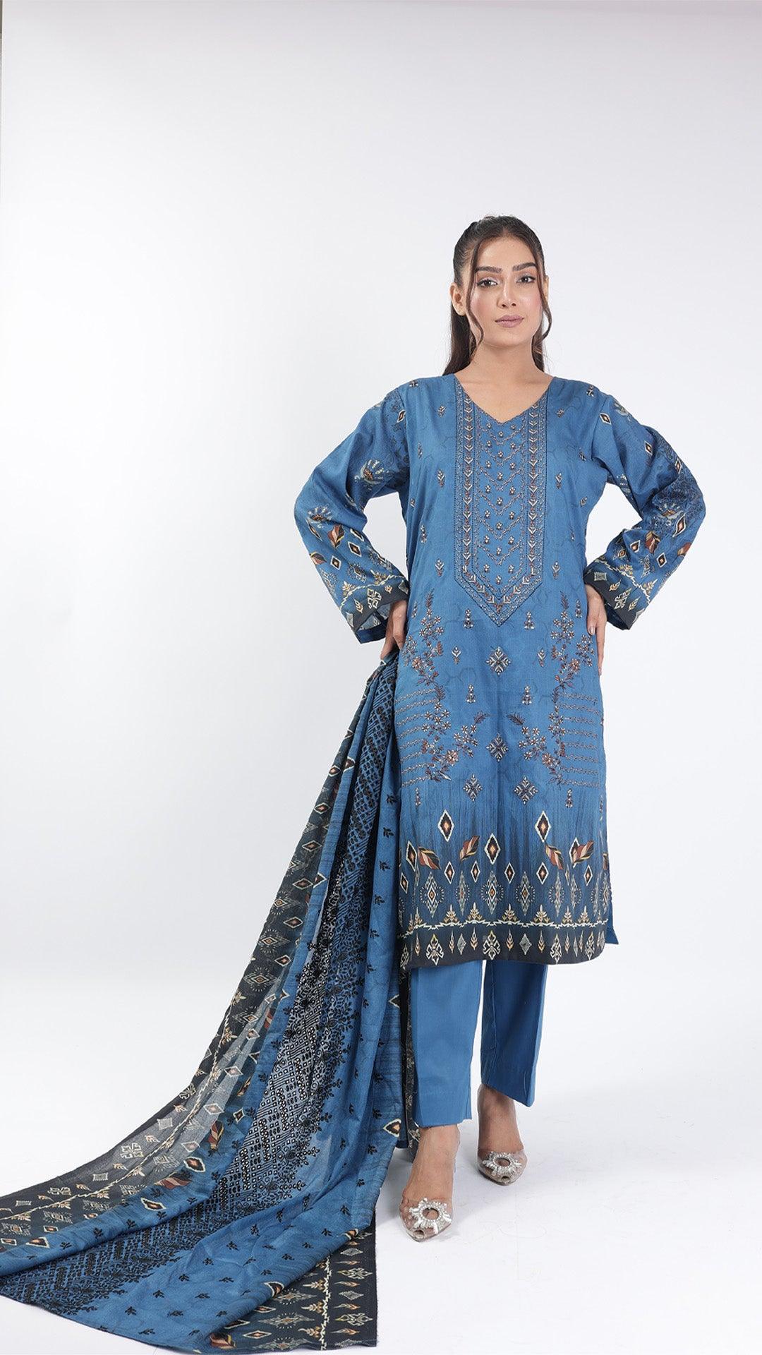 3PC Digitial Printed and Embroided Lawn Suit - Desiparel