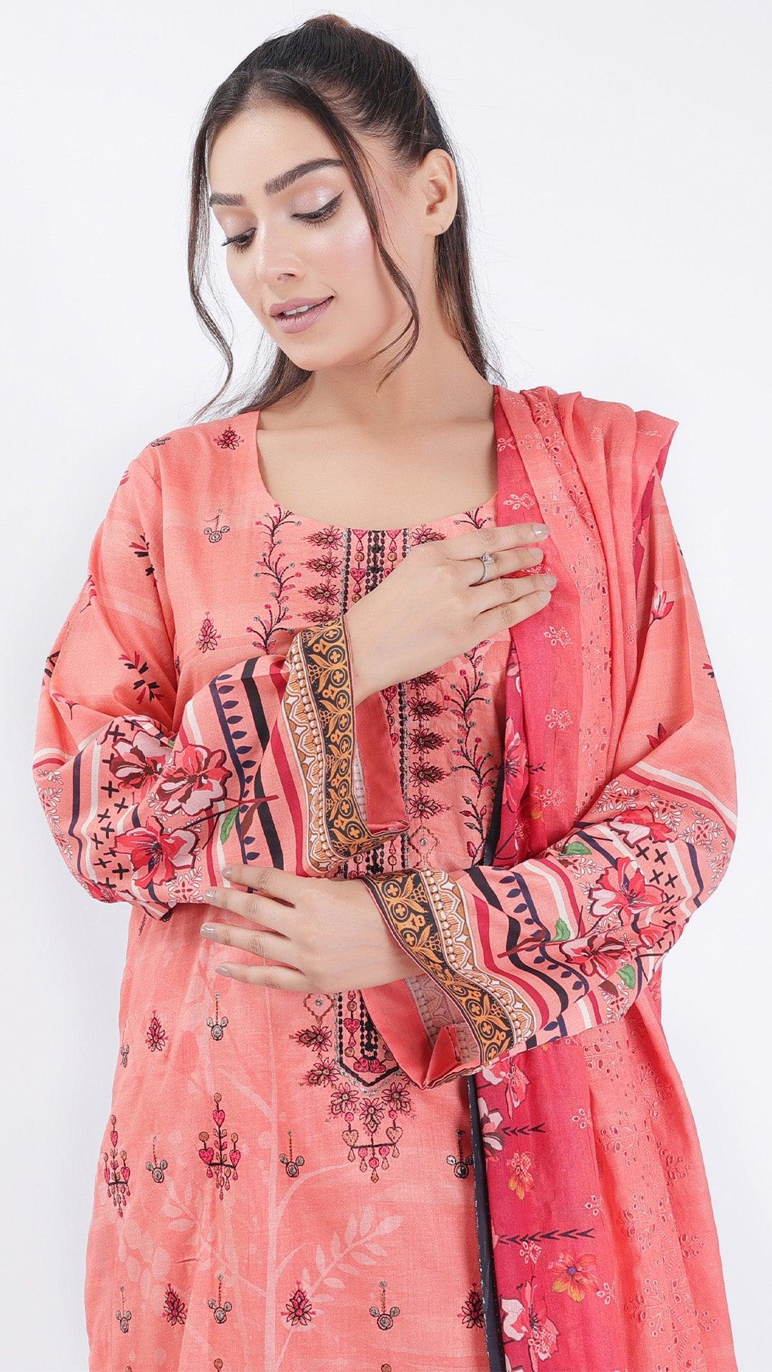 3PC Digitial Printed and Embroided Lawn Suit - Desiparel