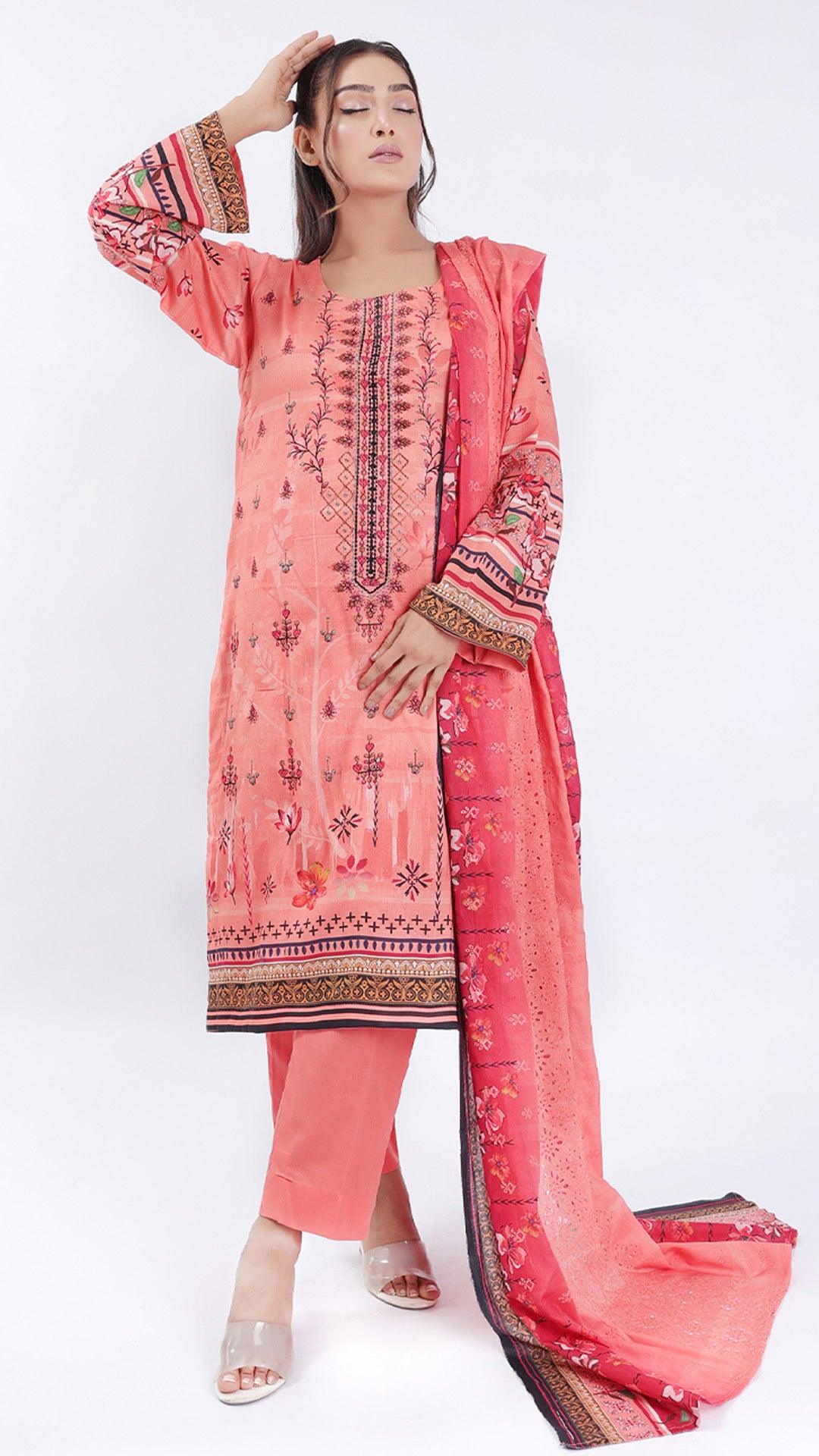 3PC Digitial Printed and Embroided Lawn Suit - Desiparel