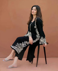 2PC -  Stitched Black Eyed Embroidered Long Length