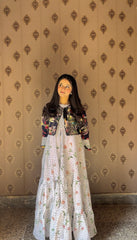 Elegant Winter Cotton Maxi Frock with Handcrafted Thread Lawn Jacket