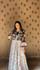 Elegant Winter Cotton Maxi Frock with Handcrafted Thread Lawn Jacket