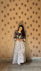 Elegant Winter Cotton Maxi Frock with Handcrafted Thread Lawn Jacket