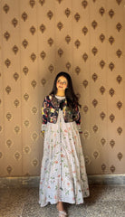 Elegant Winter Cotton Maxi Frock with Handcrafted Thread Lawn Jacket